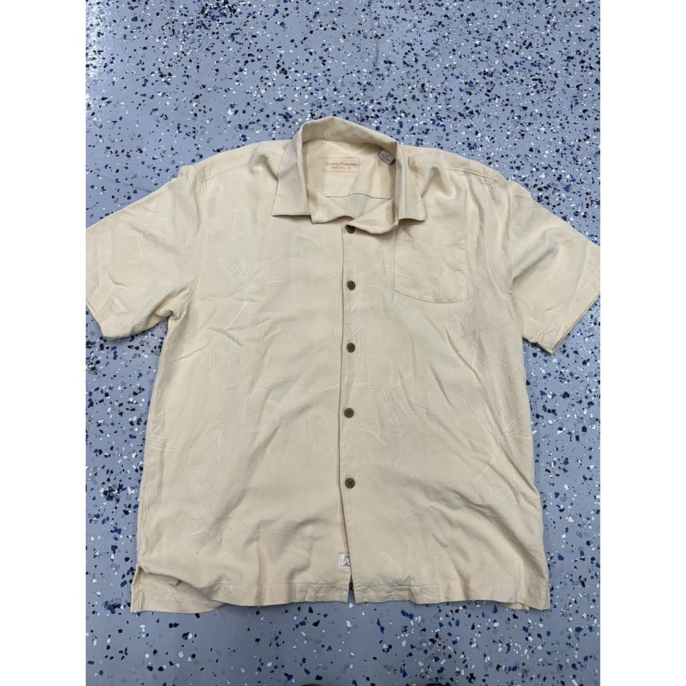 Tommy Bahama Original Fit Men's L Silk YellowTropical Short Sleeve Shirt Used‎